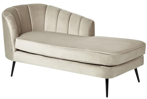 Beliani Chaiselongue Samt beige Links mit Lehne Muschelform Metallbeine schwarz Allier
