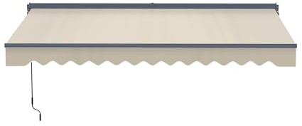 Aleko 12x10 Moroccan Style Semi-Cassette Motorized Patio Awning, Remote Control Electric & Manual Crank, LED Lights, UV-Protected Fabric Canopy Shade - Ivory Cream