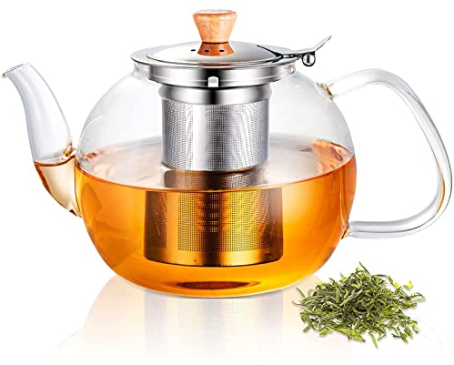 LeGDOr 40 Ounces Glass Teapot with Removable Stainless Steel Infuser, Borosilicate Glass Tea Kettle, Blooming Loose Leaf Teapots