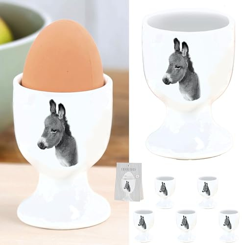 Cepewa Eierbecher 'Esel' 6er Set | Porzellan weiß 5x7cm | Halter für Eier Aufdruck Tiermotiv (1 x 6er Set Eierbecher Esel)
