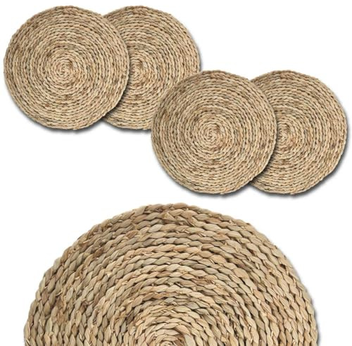 ARCA, Set di 4 Sottopiatti Rotondi in Fibra di Mais, per 4 Persone, Ideali per la Tavola, Resistenti e Duraturi, Colore Naturale, Diametro 38 cm