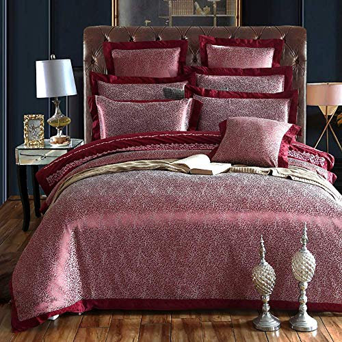 Bettwäsche-Set Seidenbettwäsche-Set King Size, Bettbezüge Kingsize-Betten Rot, Bettwäsche-Set King Size Doppel-Bettbezug-Set Seiden-Baumwoll-Satin Jacquard Doppelbett Twin Silber 4-tlg. Dekoration (A