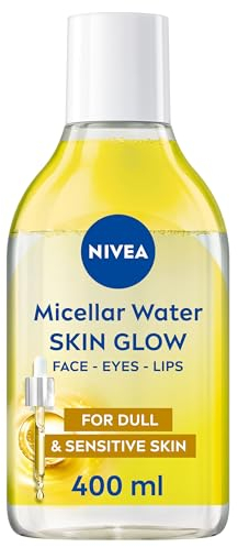 NIVEA Skin Glow Serum Infused Micellar Water (400ml), Revitalising Micellar Cleansing Water with Amino Acid and 5% Vitamin C and E, Gentle Waterproof Makeup Remover