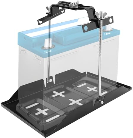 WODHMIEY Batteribricka + håll ner klämma, batteribrickhållare, universell metall bilbatteribricka, batterihållare down-kit, justerbar metallklämma för bilar, båtar, yacht, vagn, bärbatterier