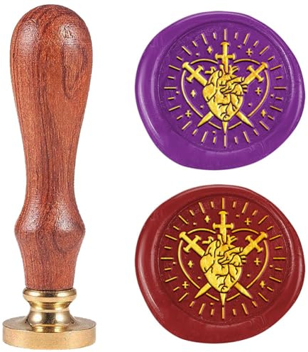 DELORIGIN Wachssiegel Stempel Mit Herz Und Schwertmotiv 25 mm Abnehmbarer Siegelkopf Aus Messing Vintage Siegelstempel Mit Geprägtem Buchstaben Für Einladungen Partys Geschenkverpackungen Dekoration