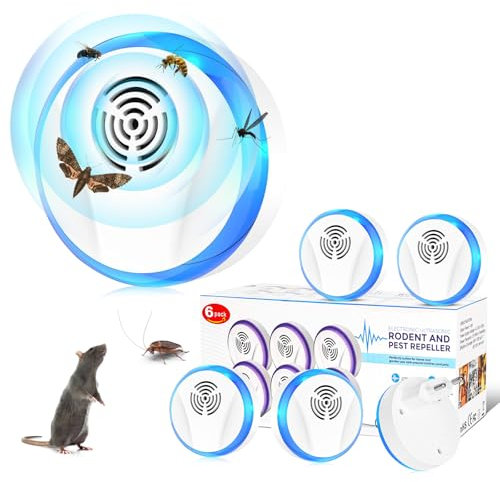 Hossom 6 Stück Ultraschall Schädlingsbekämpfer, Pest Repeller, Mäuseabwehr, Mückenstecker, Ultraschall für Mäuse, Ameisen, Fliegen, Spinnen, Kakerlaken, Ultraschall Mäuseabwehr