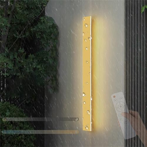 LED Moderno Luminaire Mural Lunga Barra Applique da Parete Esterno Impermeabile IP65 Dimmerabili Lampada da Parete con Telecomando Alluminio Corridoio Giardini Veranda Garage Oro (80CM)