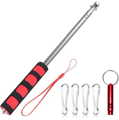 Dantolo Palo Telescopico per Bandiera, Asta per Bandiera,Palo Telescopico, Asta Telescopica per travel, attività all'aperto, lesson, allenamento (Rosso)