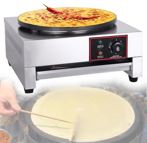 Macchina per Crepe elettrica, Macchina per Pancake Antiaderente da 16 Pollici 3000 W, Padella per Pancake da 40 cm, termostato Regolabile, Piastra per Crepe Commerciale in Acciaio Inossidabile