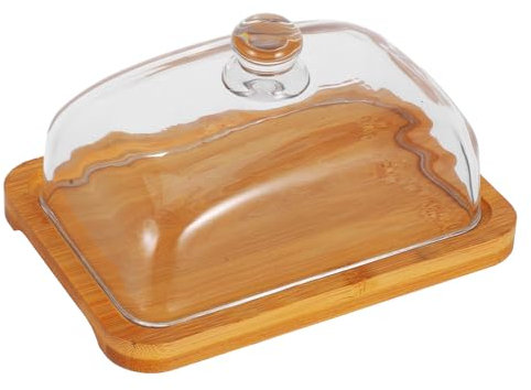 Cabilock Mantequera De Madera Rectangular Con Tapa Para Nevera y Encimera Para Queso y Frutas Pequeñas Bandeja Transparente Para Servir