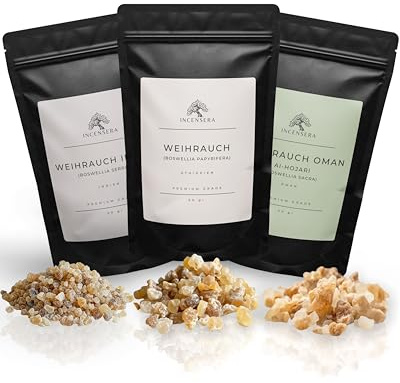 Incensera Rökelseharts-set med Boswellia Serrata, Papyrifera och Sacra | för heliga nätter och nybörjare
