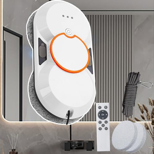 Soflightmok Window Cleaning Robot W/Dual Water Spray, Robot Window Cleaner W/Remote Control/2 * 30 Ml Water Tank/Safety Rope/Cleaning Cloth,Smart Window Vacuum For Interior/Exterior Windows,White