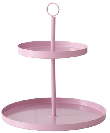 Deko Etagere Samina in Hellrosa – Elegantes Accessoire, 34 cm Höhe, 30 cm Durchmesser, 2 Etagen, lackiertes Eisen