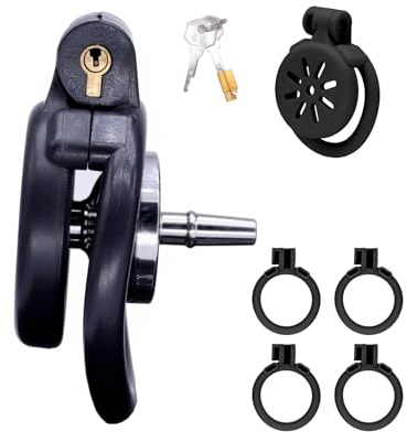 Crysore Inverted Chastity Cage mit Katheter und Urinschale Sexspielzeug Keuschheitskäfig Herren mit 4 Verschiedenen Ringen Flacher Peniskäfig mit Verdecktem Schloss für Männerfesselung (C,Black)