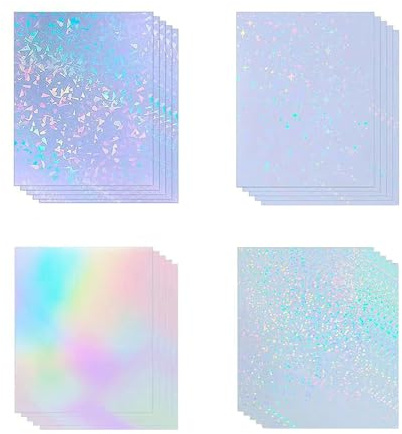 Paquete de 20 hojas de pegatinas, formato A4 (215 x 300 mm), papel adhesivo holográfico, laminador impermeable, vinilo transparente
