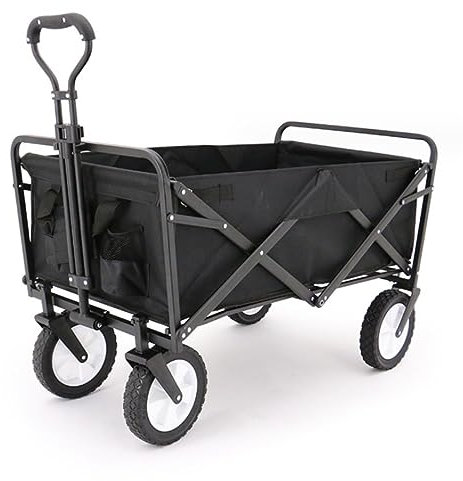 HUIBBGO Robuster, zusammenklappbarer Gartenwagen mit 4 Rädern, für Outdoor-Camping, Angeln, zum Ziehen, Einkaufswagen, Wagen für Camping und Gartenarbeit