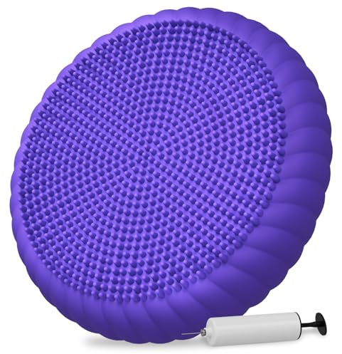 Wobble Cushion with Inflation Pump - Wobble Disk Balance Disc Wiggle Seat for Sensory Kids, Balance Pads (Purple)