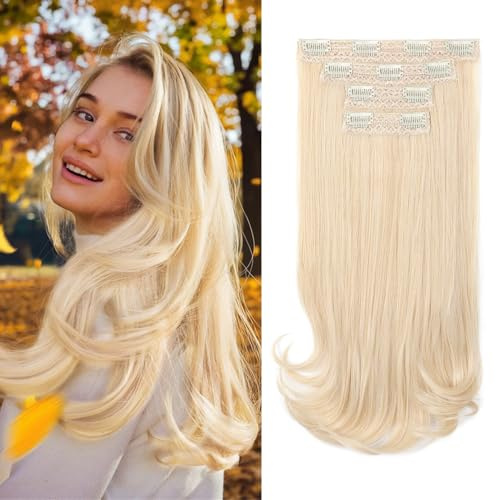 REECHO Clip-in Extensions - 4PC Hair Extensions Clip in Haarverlängerungen 40 cm, Layer-Cut, natürlich aussehende Haarteile mit unsichtbarem weichem Tressenband - Hellblond