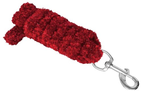 Start Führstrick für Pferde – 2m weiches Anbindestrick mit Karabinerhaken – Flauschiger Fluffy-Pferdestrick aus Nylon – ideal für Stall, Weide & Transport (Rot, Karabinerhaken)