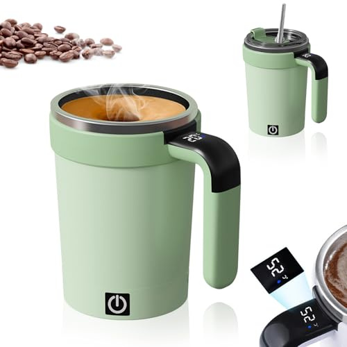 Fuerdich Self Stirring Mug, 380Ml Automatic Mixing Cup, Automatic Mixing Cup with LCD Temperature Display, Electric Stirring Mug for Coffee, Protein Shakes, Matcha, and More (Green)