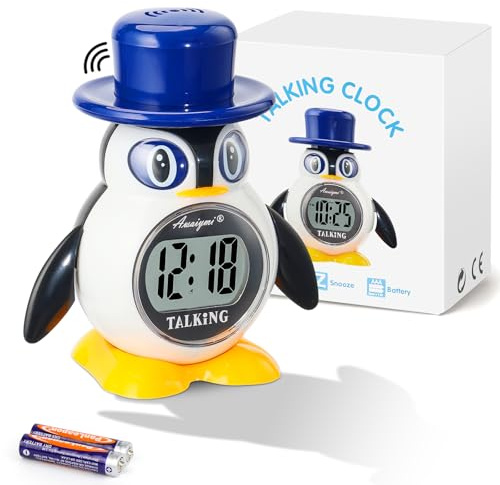 Awaiymi Penguin Talking Alarm Clock, Cute Portable Digital Alarm Clock with Easy Operation & Snooze, Battery Operated (2 AAA Batteries Included) - Adorable Design Gift for All People and Loved Ones
