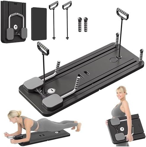 ARCHEXE Upgraded Pilates Reformer Board, Foldable 5 in 1 Pilates Machine, Multifunctional Full Body Workout Trainer Auto Rebound, Strength & Balance Ab Roller Training for Home & Gym (Black)