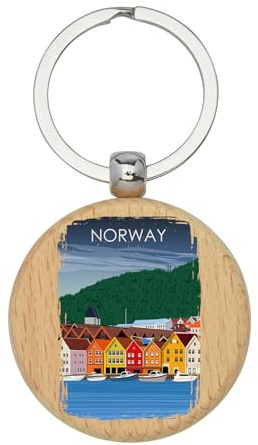 Lauthings Porte-clés souvenir de vacances de Norvège Bergen, porte-clés en bois, porte-clés, étiquette de sac personnalisée