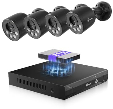 Loocam 4K 8MP PoE Überwachungskamera Aussen Set - 8C H.265+ NVR mit 2TB HDD | 4x Outdoor Videoüberwachungskameras, Personen-/Fahrzeugerkennung, 30m Nachtsicht, Fernzugriff, 24/7 Aufnahm