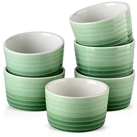 Ramequin Four Ensemble de 6/12 assiettes à pâtisserie en porcelaine de 300 ml for gâteaux soufflés Ensemble de tasses à soufflé Ramequins for muffins brûlés et pudding Plats à soufflé(6-PIECE GREEN)