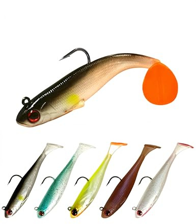 Bepisof 6 Pcs Pre-Assembled Swim Bait Fishing Lure Set, Jig Heads Swim Baits, Bass Lures for Freshwater & Saltwater, Bionic Lures for Sea Bass Trout, Fishing Accessories Gifts for Anglers