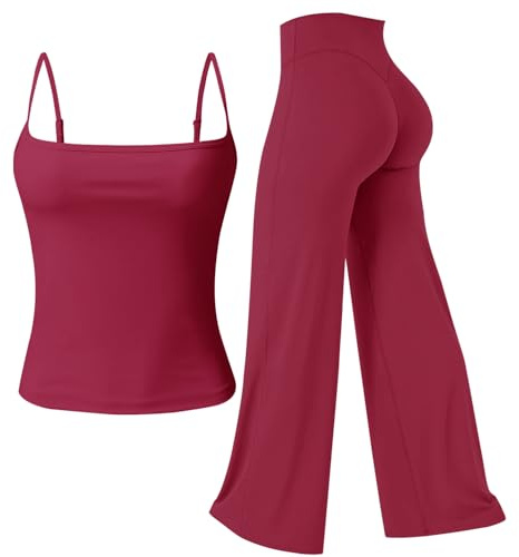 JN JANPRINT Set da palestra da donna, 2 pezzi, canotta con scollo rotondo, pantaloni a gamba dritta, abiti da yoga, Rosso, M