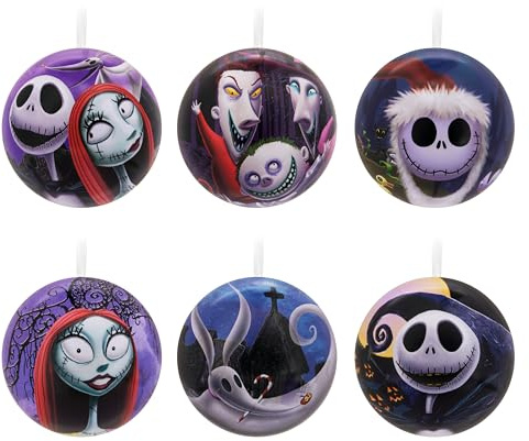 Hallmark - Decorazioni per albero di Natale Il mondo incantato di Nightmare Before Christmas, confezione da 12 palline ornamentali, palle in latta