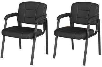 GIANTEX Lot de 2 Chaises de Conférence en Cuir Synthétique, Dossier et Accoudoirs Rembourrées, Cadre en Métal, Jusqu'à 180 kg, Chaise Visiteur pour Bureau, Salle de Conférence, Noir