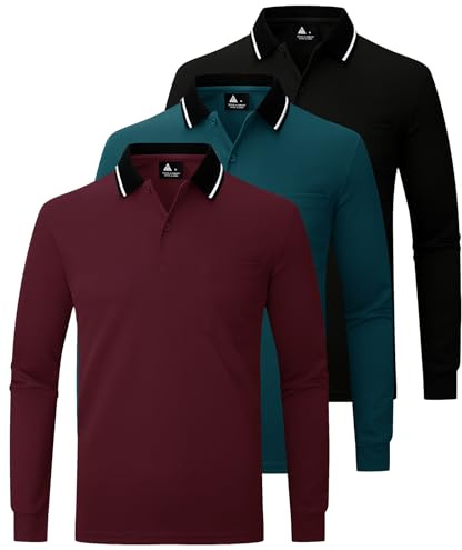 JACKETOWN 3 Pack Mens Polo Shirts Long Sleeve Breathable Work Polo Shirts Adult Casual Multipack Golf T Shirt with Pocket