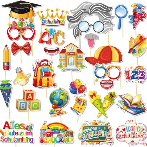 Sikweny 30 Stück Einschulung Deko Schulkind Deko Einschulung Junge Schulanfang Fotobox Accessoires Foto Requisiten Lustig Fotobox Accessoires Schulanfang Party Foto Booth Requisiten Für Karneval