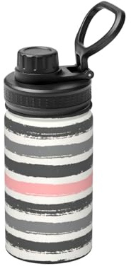 Bouteille d'eau isotherme en acier inoxydable rose clair et gris foncé à rayures de 355 ml pour l'école, l'extérieur