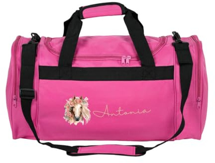 minimutz Sporttasche Pferd Kinder personalisiert, Reisetasche Reittasche Mädchen groß, Kindersporttasche mit Name 26L (pink)