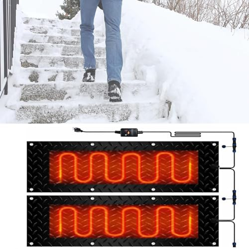 Gummi-Schneeschmelzmatte – Rutschfeste Heizmatte for den Außenbereich for Treppen, Türen und Einfahrten – 360-W-Netzkabel im Lieferumfang enthalten(25.4x120cmx2Pcs)