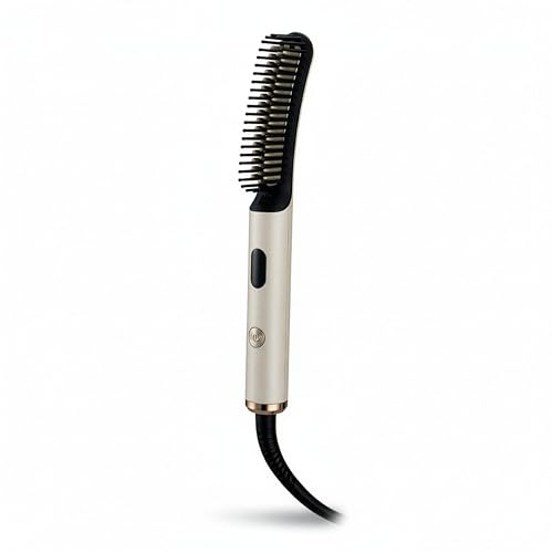 Spazzola Lisciante Elettrica 2 in 1 con Display LCD – Capelli Lisci e Luminosi, Temperatura Regolabile 300–390°C, Riscaldamento Rapido, per Capelli Bagnati e Asciutti, Nero/Champagne