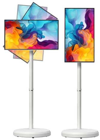 Televisor Inteligente de 21.5 Pulgadas Pantalla táctil FHD 1080P Giratorio de 360° Soporte con Ruedas for la Oficina en casa for Ver Contenido Multimedia en Streaming(White)
