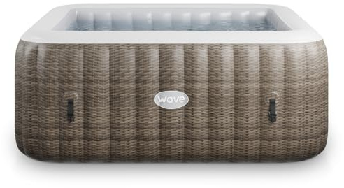 Wave Pacific 4-6 personer uppblåsbar badtunna | Integrerad ekovärmare | 110/130 Aquajet massagesystem | Anti-frysskydd | Snabb 15-minuters inställning (brun rotting, 4 personer | standard)