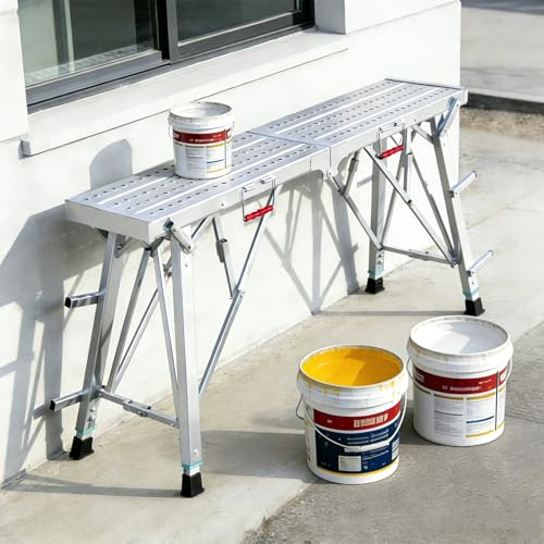 Plataforma de andamio plegable de almacenamiento vertical, plataforma de trabajo plegable resistente de 500 libras for almacenamiento en armarios y garajes estrechos