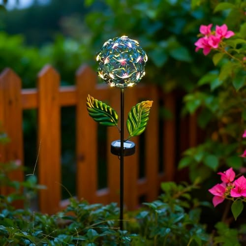 Feeshoppher Luz solar de estaca de hortensias para jardín con LED cálido que brilla y hojas degradadas para exteriores, camino, césped, patio, decoración de cama de flores, construcción de hierro