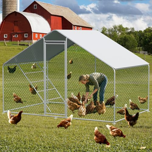 Hühnerstall 3x4x2m begehbar mit Sicherheitsschloss – Voliere Winterfest & wasserdicht, Freilaufgehege aus Metall, XXL Kleintiergehege für Hühner, Kaninchen, als Tierhaus oder Lager