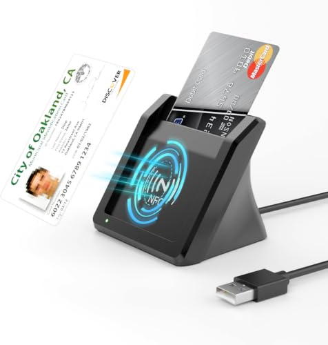 USB-A Chipkartenleser mit NFC,USB Kartenlesegerät für Neuen Personalausweis | USB-A Smart Card Reader,DOD Military Kartenleser,SIM Kartenlesegerät für Bankkarten,kompatibel mit Windows,PC,Linux,Android