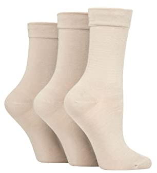 SockShop Ladies Gentle Bamboo Socks with Smooth Toe Seams In Plains and Stripes Pack of 3 Natural 4-8