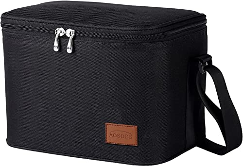Aosbos Borsa Termica Pranzo Ufficio Portatile Moda Grande Capacità Borsa Termica isolamento Borsa da Picnic Pranzo al Sacco Adatto All'aperto/Barbecue/Campeggio/Eventi Sportivi, 7.5L Nero