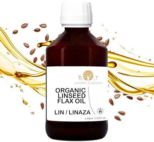 B.O.T Cosmetics - Organic Linseed Oil 500ml | Flaxseed Oil for Hair, Skin, Nails | Reduces Dandruff, Hair Loss, Acne, Wrinkles, Dark Spots | Makeup Remover, Sun Protection