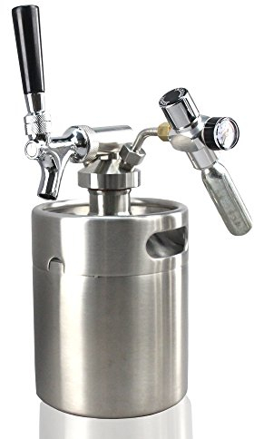 NutriChef Pressurized Growler Tap System - Stainless Steel Mini Keg Dispenser Portable Kegerator Kit - Co2 Pressure Regulator Keeps Carbonation for Craft Beer, Draft and Homebrew - (64oz)