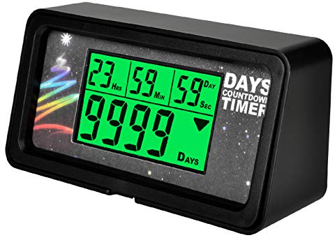 Jayron Backlight Digital 9.999 Tage Countdown-Timer Großes LCD-Display Countdown für den Ruhestand Hochzeitsurlaub Weihnachtsveranstaltung Klassenzimmer Kreuzfahrt | Ein Zieldatum in Tagen, Stunden, Minuten und Sekunden; 5 Papierkarten, magnetischer Rahmen, 12/24-Stunden-Uhr, Signalton